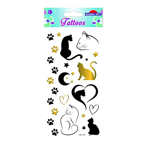 Temporäre Tattoos - Katzen - Schwarz & Vergoldet von Global Gift