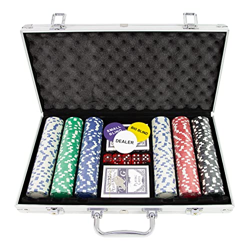 Global Gizmos 50539 Poker-Set, 300-teilig, 11,5 g Chips, enthält Chips, Würfel und Karten, tragbare Tragetasche im Casino-Stil, Game Night, Texas Hold'em, Blackjack und mehr von Global Gizmos