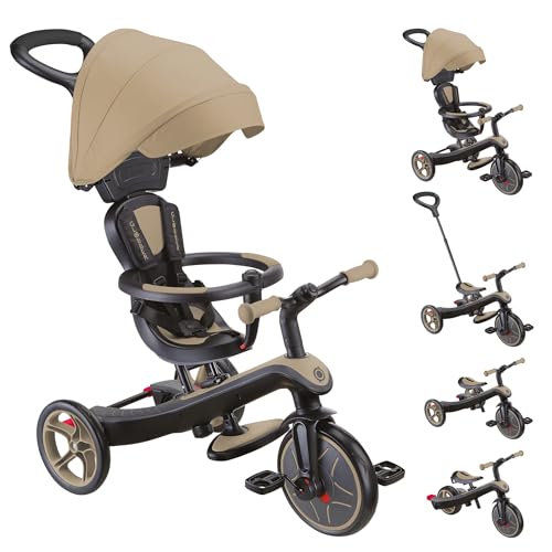 GLOBBER Explorer Trike 4in1 Pro in Sand – Dreirad, Laufrad und Kinderwagen in 10/8,5 Zoll – TPR-Sitz – höhenverstellbares Kinderfahrzeug von Globber