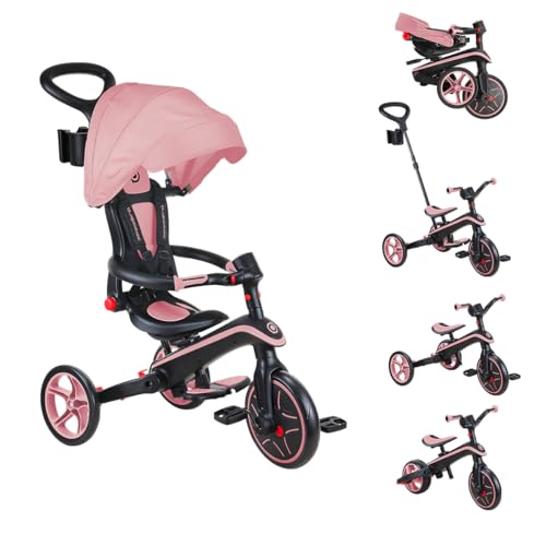 GLOBBER Explorer Trike Foldable 4in1 rosa – Dreirad, Laufrad und Kinderwagen in 10/8,5 Zoll – TPR-Sitz – höhenverstellbares Kinderfahrzeug von Globber