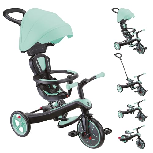 GLOBBER Explorer Trike 4in1 Pro in Mint – Dreirad, Laufrad und Kinderwagen in 10/8,5 Zoll – TPR-Sitz – höhenverstellbares Kinderfahrzeug von Globber