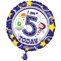 Folienballon "I am 5 today" mit Weltall-Motiv von Globos Nordic