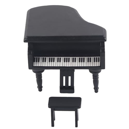 Glomora 1:12 Miniatur-Simulationsklavier mit Hocker, Möbel, Kunsthandwerk, Ornamente für Puppenhaus-Dekorationszubehör (schwarz) (Black) von Glomora