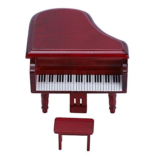 Glomora 1:12 Miniatur-Simulationsklavier mit Hocker, Möbel, Kunsthandwerk, Ornamente für Puppenhaus-Dekorationszubehör (schwarz) (Red) von Glomora