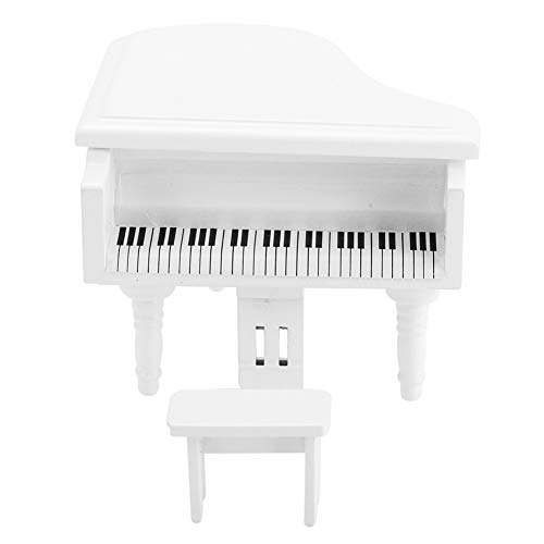 Glomora 1:12 Miniatur-Simulationsklavier mit Hocker, Möbel, Kunsthandwerk, Ornamente für Puppenhaus-Dekorationszubehör (schwarz) (White) von Glomora