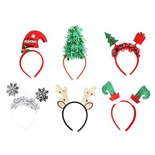 Glomora 6pcs bandeau de Noël, arbre de Noël, renne, bottes d'elfe, flocons de neige, chapeau de Père Noël, chapeau à paillettes pour enfants adultes x de fête von Glomora