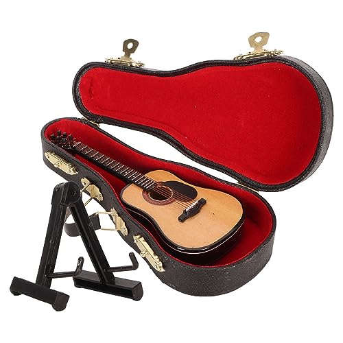 Glomora Miniatur-Holzgitarrenmodell, hochsimulierte E-Gitarre, Mini-Musikinstrument mit Ständer und Koffer für Heimdekoration von Glomora