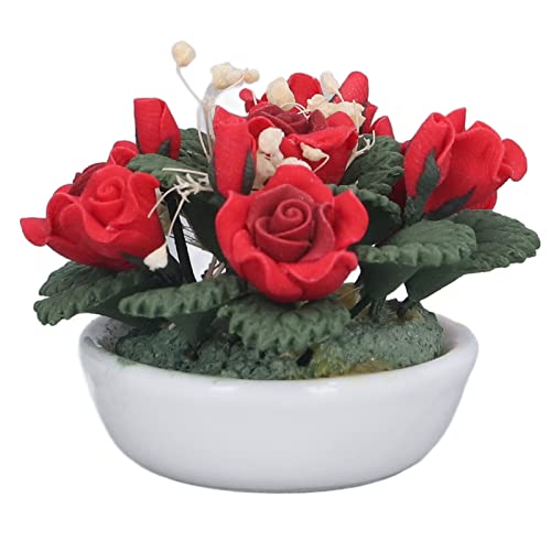 Miniatur-Topf für Puppenhaus im Maßstab 1:12, DIY-Miniatur-Kunstblumen mit roten Rosen, handgefertigte Blumen aus Ton, Ornamente aus Naturstein Miniatur-Topf für Puppenhaus im Maßstab 1:12, DIY-Miniatur-Kunstblumen mit roten Rosen, handgefertigte Blumen aus Ton, Ornamente aus Naturstein von Glomora