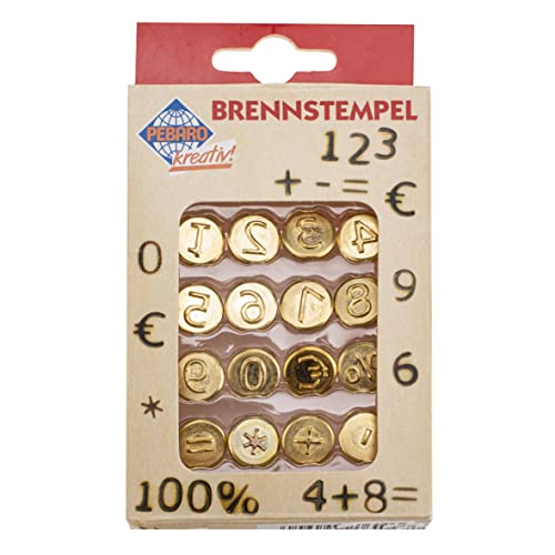 GLOREX 6 1671 006 - Pebaro Brennstempel Set, 16-teilig, mit Zahlen und Zeichen aus Messing, zum Einschrauben für Pebaro Brandmalkolben geeignet, Brennen auf Holz, Leder, Kork und anderen Materialien von Glorex