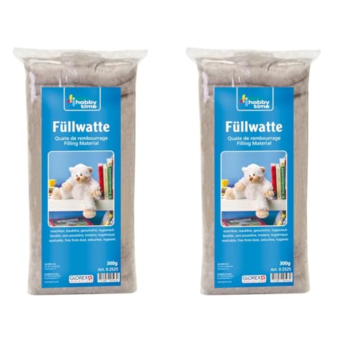 Glorex 0 2525 - Füllwatte beige, 300 g, Füllmaterial aus 100% Polyester, mit extra viel Spannkraft, staubfrei, waschbar, geruchsfrei und hygienisch (Packung mit 2) von GLOREX