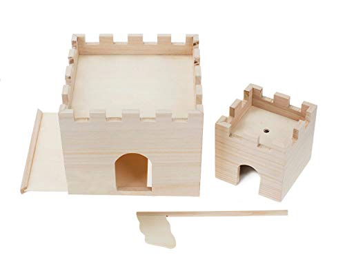 Glorex 6 1684 204 - Burg aus Holz, 3 teiliges Set mit Fahne, 2 Burgtürme je 18 x 18 x 15 cm und 10 x 10 x 10 cm, zum Selbstgestalten und Verzieren von Glorex