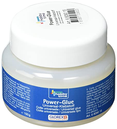 Glorex 6 8090 15 - Power Glue Universalklebstoff, 150 ml, Alleskleber, Lösungsmittelfrei, trocknet transparent, für alle Materialien geeignet von GLOREX