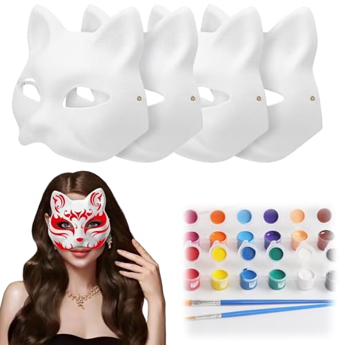 Gloryit 5 Stück DIY Katzenmaske, Katzenmaske Weiß,Katzenmaske Fuchsmaske Leere Bemalbare Masken,Karneval Maske Maskenball,Unbemalt Katze Masken Fuchsmaske,Katzenmasken Leere Fuchsmaske Diy von Gloryit