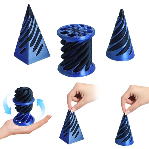 Impossible Cone 3D, Gloryit Pyramid Spirale Spielzeug Passthrough Sculpture,3 stück 3D Gedruckt Spiral Ball Fidget Toy,Spiral 3D Cone Decompression Toy für Erwachsene und Kinder (Silber Blau +Schwarz) Impossible Cone 3D, Gloryit Pyramid Spirale Spielzeug Passthrough Sculpture,3 stück 3D Gedruckt Spiral Ball Fidget Toy,Spiral 3D Cone Decompression Toy für Erwachsene und Kinder (Silber Blau +Schwarz) von Gloryit