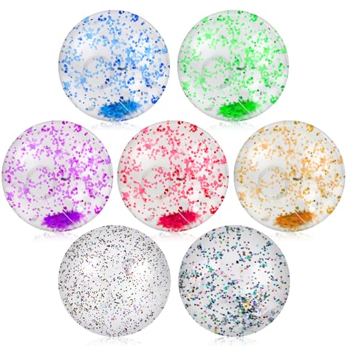 Glovios Wasserball Aufblasbar, 7 Stück Aufblasbare Glitter Wasserbälle, Farbig Aufblasbarer Ball Set, Strandball Schwimmball für Beach Pool Party Wasserspielzeug von Glovios