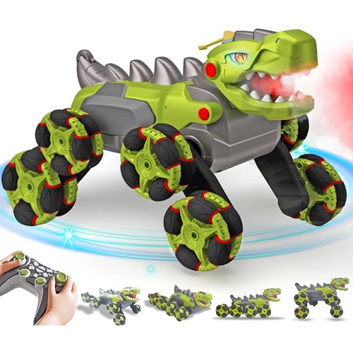 Glückpa Monstertruck, Ferngesteuertes Auto Dino, 8WD 360° Offroad Dinosaurier Spielzeug, 2.4Ghz RC Auto mit Sprühnebel, Musik,LED, Spielzeug ab 5 6 7 8 Jahre Jungen, Geschenke Junge Mädchen 5-14 Jahre von Glückpa