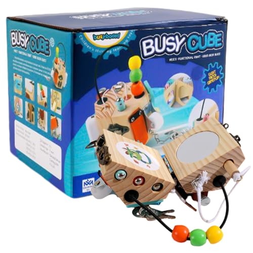 Baby Rasseln 0-6 Monate, Babyaktivität Würfel | Holzaktivität Würfel beschäftigt Box | Früheres Learning Travel Toys, pädagogisches Kleinkindspielzeugkasten für frühe Bildung, Geburtstag, Urlaub von Glugahrif