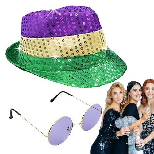 Bling Hut für Männer, Faschingskostümhut – Faschingshut mit Pailletten, Showhut mit Pailletten, Kostüm, Karnevalsbrille, Partyshow-Zubehör von Glugahrif