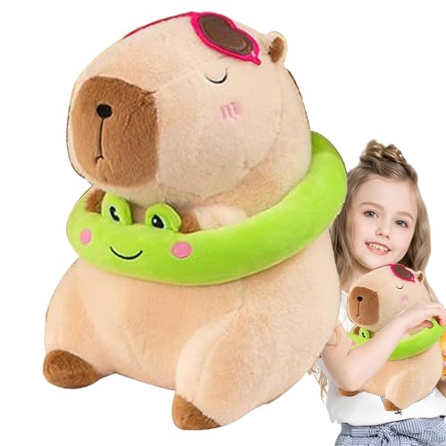 Glugahrif Gefüllte Capybara, Capybara Stuffed Animal | Süße Capybara mit Froschschwimmringen Plüschspielzeug | Lustige Plüschpuppen -Home -Dekoration, 33 cm/13 -Zoll -Home -Dekoration für Sofa Bett von Glugahrif