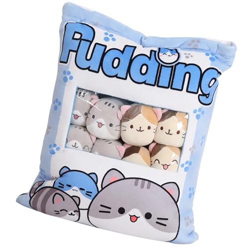 Glugahrif Katze Plüsch Kissen, Katze Plüschtier, Abnehmbare Pudding Katze Kissen Katze Plüsch Kissen, Katze Pudding Kissen,Kuscheltier Meerjungfrau Spielzeug Katze Plüsch Kissen, Katze Pudding Kissen von Glugahrif