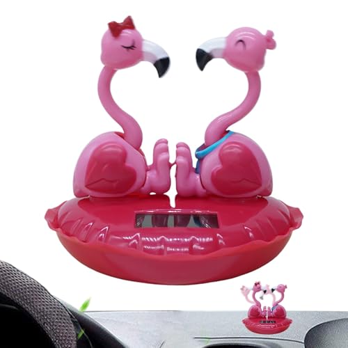 Glugahrif Solarbetriebener Tanzender Flamingo,Solar-Wackelkopf-Flamingo, Cartoon-Desktop-Ornament, Valentinstag-Auto-Armaturenbrett-Schüttelkopf-Dekoration, Desktop-Armaturenbrett-Ornament für Auto von Glugahrif