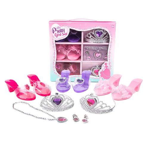 Kinderschminke Set Mädchen Prinzessin Schuhe Prinzessin Kostüm Zubehör Prinzessin Schuhe Mädchen Mit Krone Zauberstab Halskette Ring Armband Handschuhe Prinzessin Schmuck Prinzessin Geschenke von Glugahrif