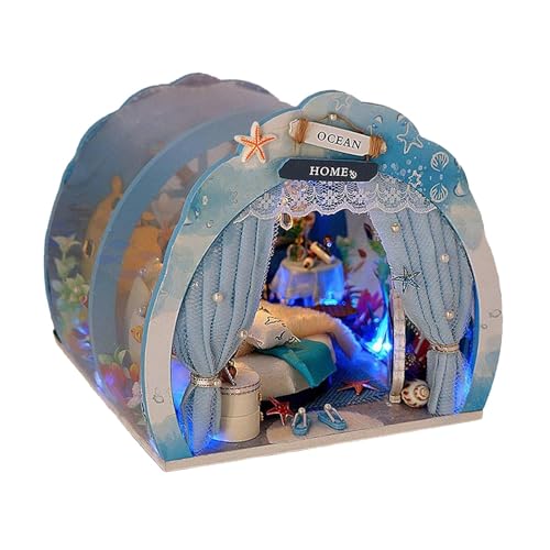 Miniatur-Haus-Modell, kreative Meeres-Tunneldekoration, Puppenhaus, Miniatur mit LED-Meeres-Tunnel, Puppenhaus Dekoration mit LED-Möbel-Licht für von Glugahrif