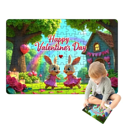 Osterhasen-Puzzle, Kaninchen-Puzzle für Erwachsene, 130X Happy Valentine's Day Cute Rabbit Art Puzzle, Schönes, hirnforderndes Puzzle für Erwachsene und Familien von Glugahrif