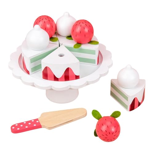 Proped Play Food Set, Holzkuchenspielzeug - Köstliche realistische vorgetäuschte Erdbeercreme -Kuchen -Spielset | Kinder Spielen Accessoires, Holzkost -Requisiten für Kinderküchen von Glugahrif