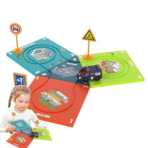 Puzzle-Autospuren mit Fahrzeugen,Autospur-Puzzle für Kinder | Spielzeugauto-Puzzlebrett - Kreativer Zusammenbau von Elektroauto-Schienenspielzeug, lustiges Entwicklungsspielzeug für Kinder, Zuhause von Glugahrif