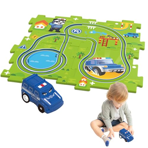 Puzzle-Rennstreckenauto-Spielset, Puzzle-Rennstreckenauto-Set - Puzzle-Rennwagen-Spielset | Pädagogisches Triebwagen-Bodenpuzzle-Spielzeug, Kinderauto-Gleisset für Urlaub, Geburtstag von Glugahrif