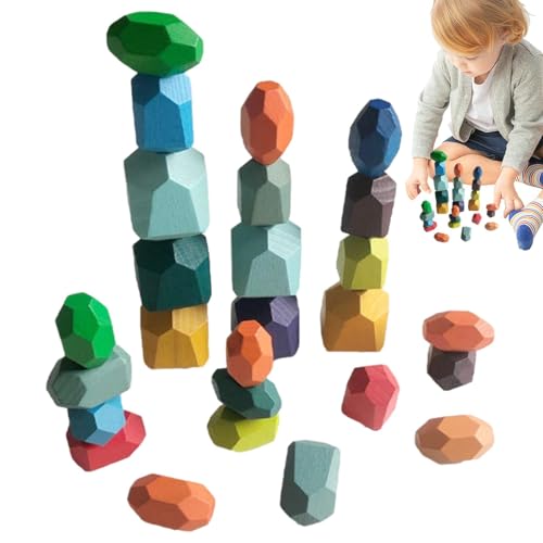 Stapelbare Hölzerne Felsen, Holzspielzeug Stapelbare Spielzeuge, Lustige Holzbausteine, Vorschul-Lernaktivitäten, Spiele für Kleinkinder, Grundelemente für die Vorschulerziehung von Glugahrif