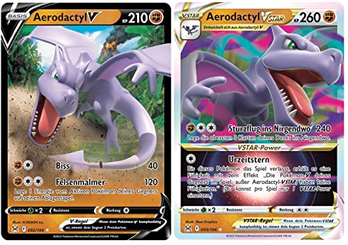 Aerodactyl V & Aerodactyl VSTAR Set Schwert Schwert & Schild Verlorener Ursprung 92-93/196 Sammelkarten Pokemon Einzelkarten von Glurak