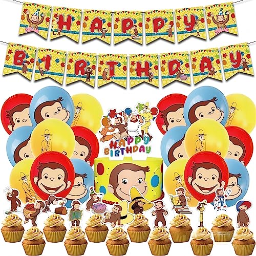 Curious Monkey Kinder Geburtstag Party Dekoration Ballon Set einschließlich Banner, Ballons und Kuchen Toppers für Jungen für Mädchen von Glurak