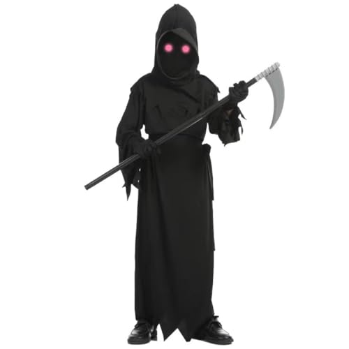 Glurak Kinder Death Tod Cosplay Kostüm Outfit mit Sense und Brille für Halloween Karneval Dekoration, Schwarz (L) von Glurak