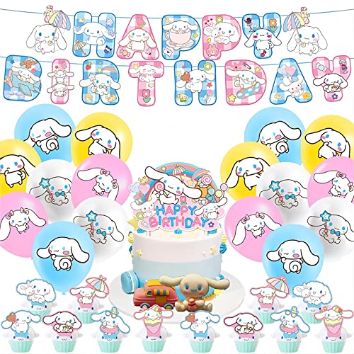 Melody Cinna-moroll Ballon Kit für Kinder Geburtstag Party Dekoration mit Happy Birthday Banner und Kuchen Toppers. Cinna-moroll Kinder Geburtstag Zubehör für Mädchen Baby Dusche und Feiern von Glurak