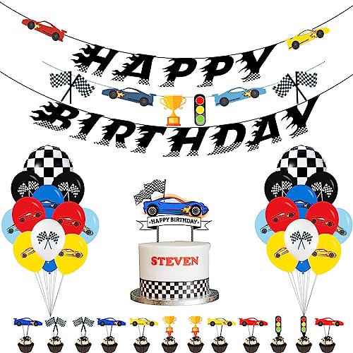 Racing Party Deko Set Sportwagen Geburtstag Banner Kuchen Insertion Kinder Geburtstag Ballon Dekoration von Glurak