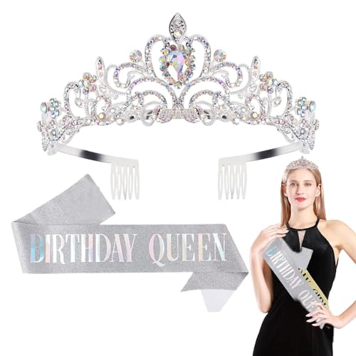 Geburtstag Schärpe und Tiara, Geburtstag Mädchen, Geburtstag Kronen für Frauen, Schärpe & Strass Tiara Set, Exquisite Legierung Kopf Krone mit Strass und Kamm Design Stirnband für Mädchen, von Gmokluytw