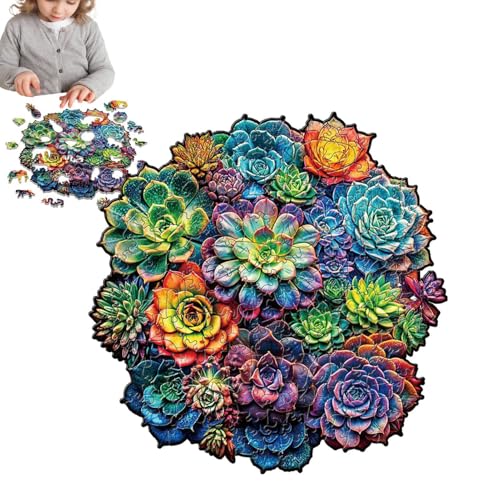 Gmokluytw Blumenpuzzle, Holzblumenpuzzle | Bunte Holzpuzzles,Sukkulenten-Kunst-Puzzle, Familienspiel, Kinder entwickeln Denkspielzeug von Gmokluytw