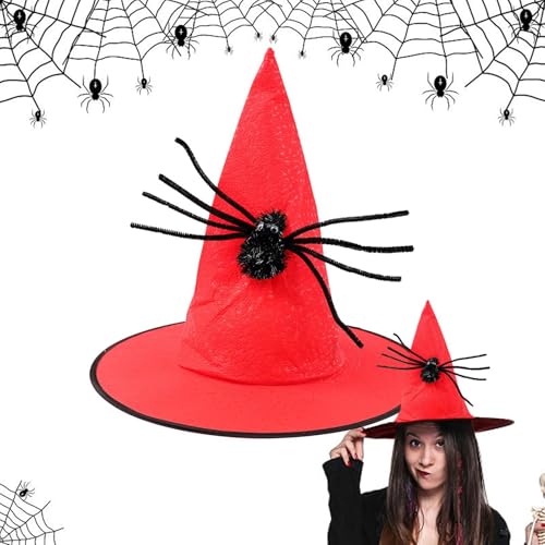 Gmokluytw Hexenhut für Damen, breite Krempe, spitzer Hut, Halloween-Hexenzubehör, Zauberer, Spitzkappen, Halloween, schwarze Spinne, Zaubererhut, Damen, Erwachsene, Cosplay, Partyhut für Party und von Gmokluytw