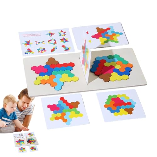 Gmokluytw Holzblock-Puzzle,Holz-Puzzleblock | Farbformmuster-Puzzle | Holzpuzzle, Blöcke, geometrisches Tangram, Denksportaufgaben, buntes Formmuster, Lernspielzeug für Kinder von 3–5 Jahren von Gmokluytw