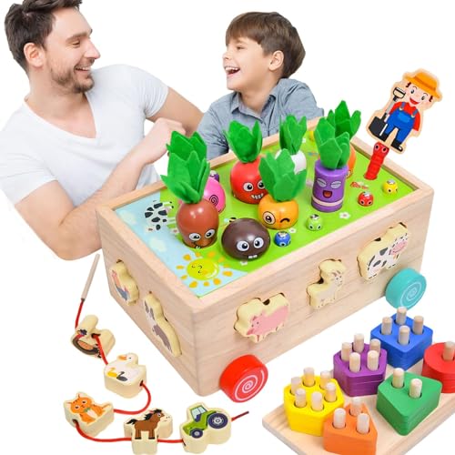 Gmokluytw Karottenerntspiel, Formensortierspielzeug aus Holz – Spielzeug zum Ziehen von Karotten aus Holz, buntes Sortierspielzeug, Feinmotorik-Spielzeug, Vorschul-Lerntspielzeug für von Gmokluytw