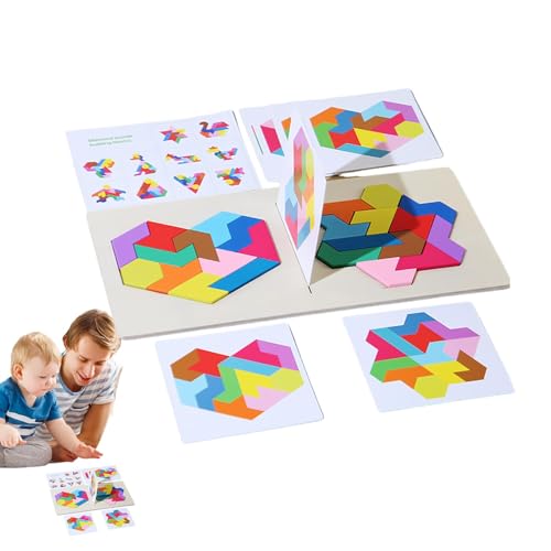 Gmokluytw Tangram-Puzzle, Holzblock-Puzzle,Farbformmuster-Puzzle - Holzpuzzle, Blöcke, geometrisches Tangram, Denksportaufgaben, buntes Formmuster, Lernspielzeug für Kinder von 3–5 Jahren von Gmokluytw