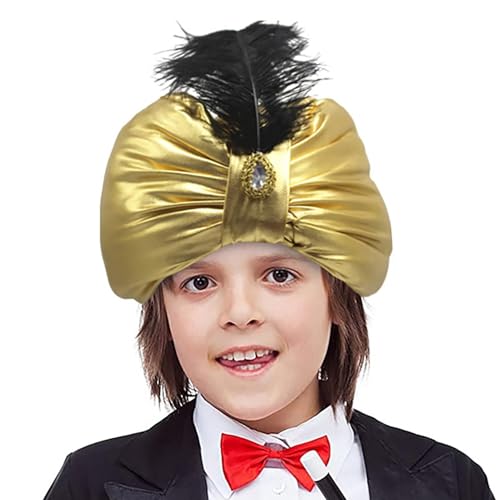 Gmokluytw Unisex Turban Hut - Vintage Sultan Kopfbedeckung Aladdin Stil | Arabischer Kostüm Hut mit Edelstein & Feder | Aladdin Turban Hut für Erwachsene, Teenager, Halloween, Männer und Frauen von Gmokluytw