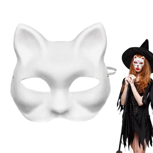 Gmokluytw Weiße Katzenmaske, unbemalte Automaske - Blanko-Anziehmasken mit Tiermotiven,Halbe Gesichtsbedeckung, Bastelmaske, Kostümzubehör für Halloween, Karneval, Kostüm-Requisite, Partygeschenke von Gmokluytw