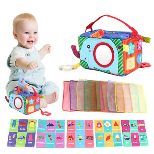 Taschentuchbox für Babys, 0-6 Monate, sensorisches Spielzeug für Kleinkinder, Neugeborene, weiche und wiederverwendbare sensorische Taschentuchbox, tragbares Spielzeug von Gmokluytw