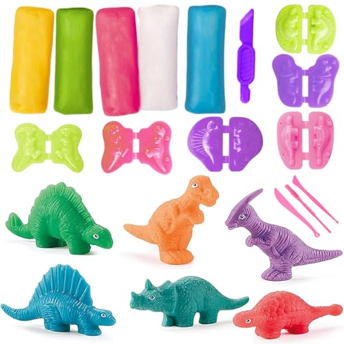 GmwyCzV 15 Stück Knete Zubehör Set, ab 3 4 5 Jahre, Dino Plastilin mit 3 Dino Werkzeuge, DIY Knetwerkzeug, Dinosaurier Kinderspielzeug, Kinder Kunsthandwerk Geschenk für Jungen und Mädchen von GmwyCzV