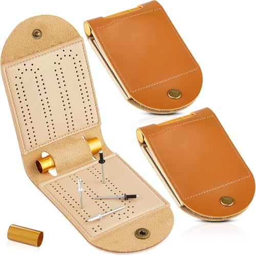 GmwyCzV Leder-Cribbage-Brettspiel-Set, Cribbage-Brett mit Nadel, Anzeigetafel, Zusammenklappbares Cribbage-Brett, Tragbares Brettspiel, 2-Spurige Leder-Spieltasche, für Indoor-Outdoor-Unterhaltung von GmwyCzV