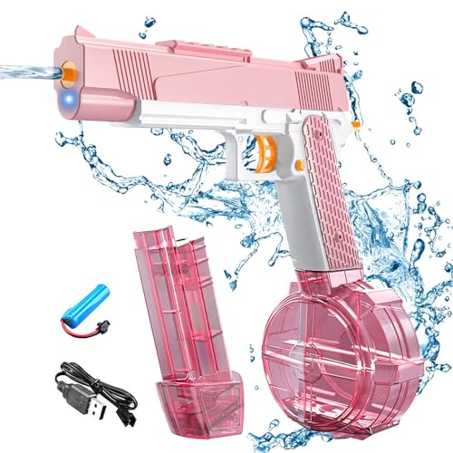 Gobesty Automatische wasserpistole elektrisch für Erwachsene und Kinder, 280CC+50CC elektrische wasserpistole, Wasserspritzpistole Water Gun mit großer reichweite Wassersprüher Pool Strand Spielzeug von Gobesty