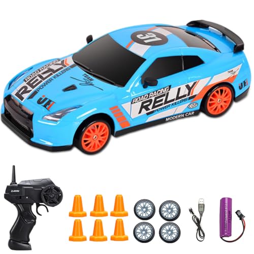 Gobesty Ferngesteuertes Auto ab 6 Jahre, 1:24 RC Drift Car, 15KM/H 4WD Ferngesteuertes Rennauto mit Arbeitsscheinwerfern, 2,4GHz Spielzeugauto RC Car, Geschenke für Kinder und Erwachsene von Gobesty